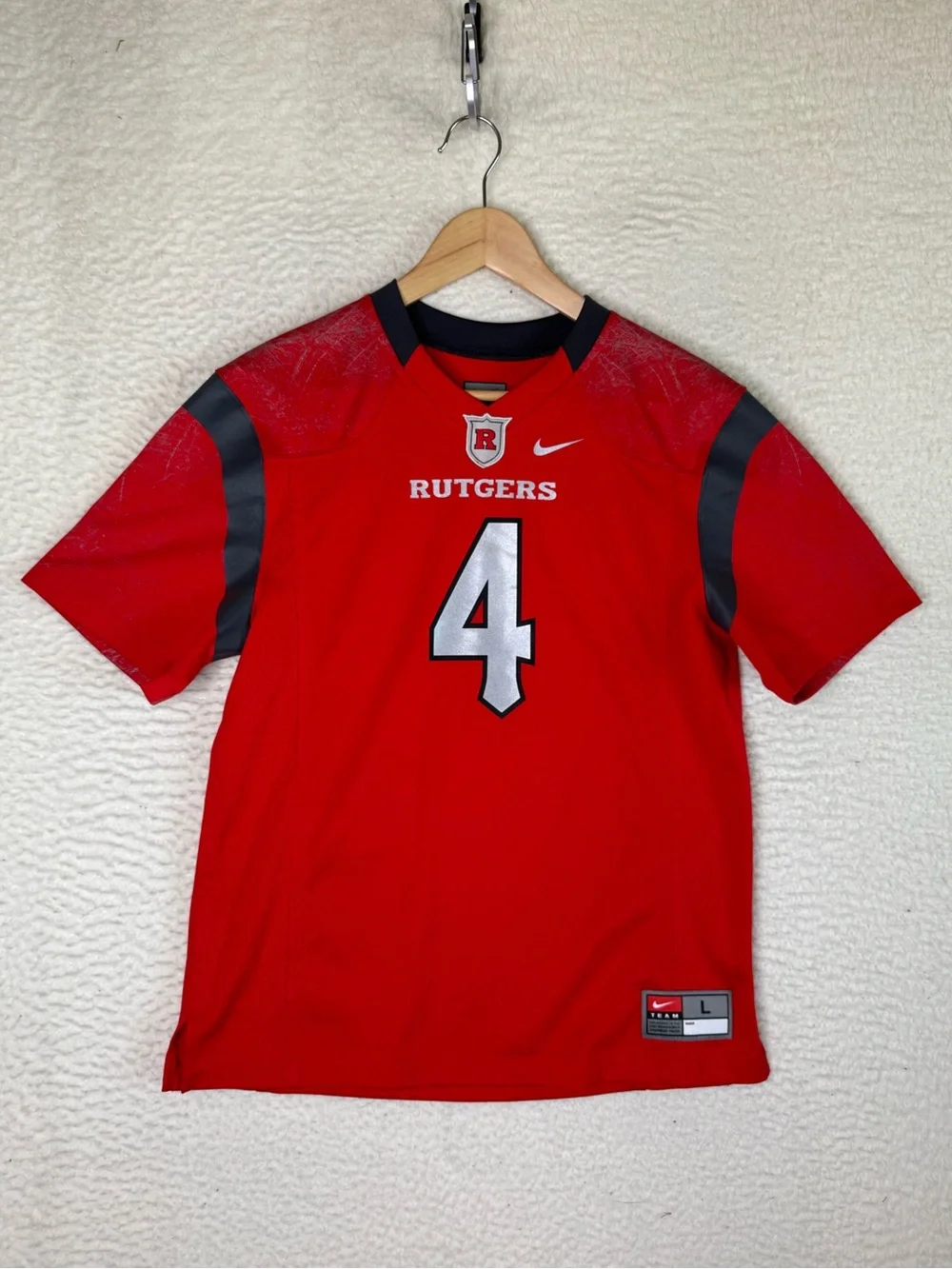 Nike Team Rutgers Scarlet Knights #4 Football Jersey Youth Size Large Red